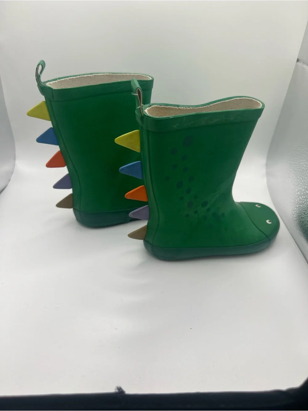 Mini Boden Green Dinosaur Rain Boots/galoshes/wellies with Multicolor Spikes
